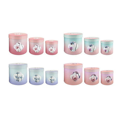 Set de cajas de regalos redondas flores Color Aleatorio 3pcs
