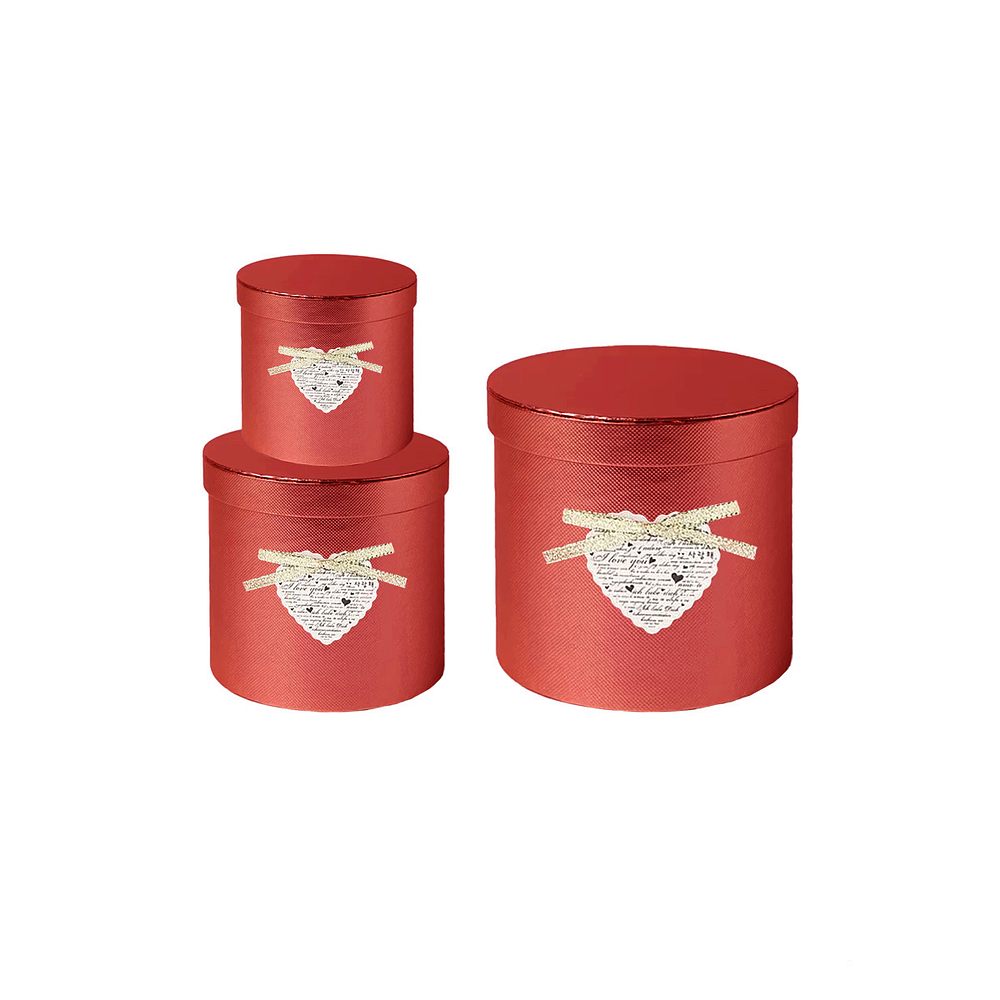 Set de cajas de regalos redondas rojo con corazón 3pcs