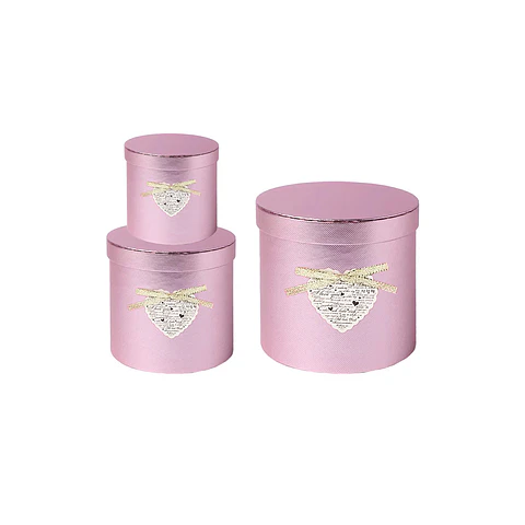 Set de cajas de regalos redondas rosa con corazón 3pcs
