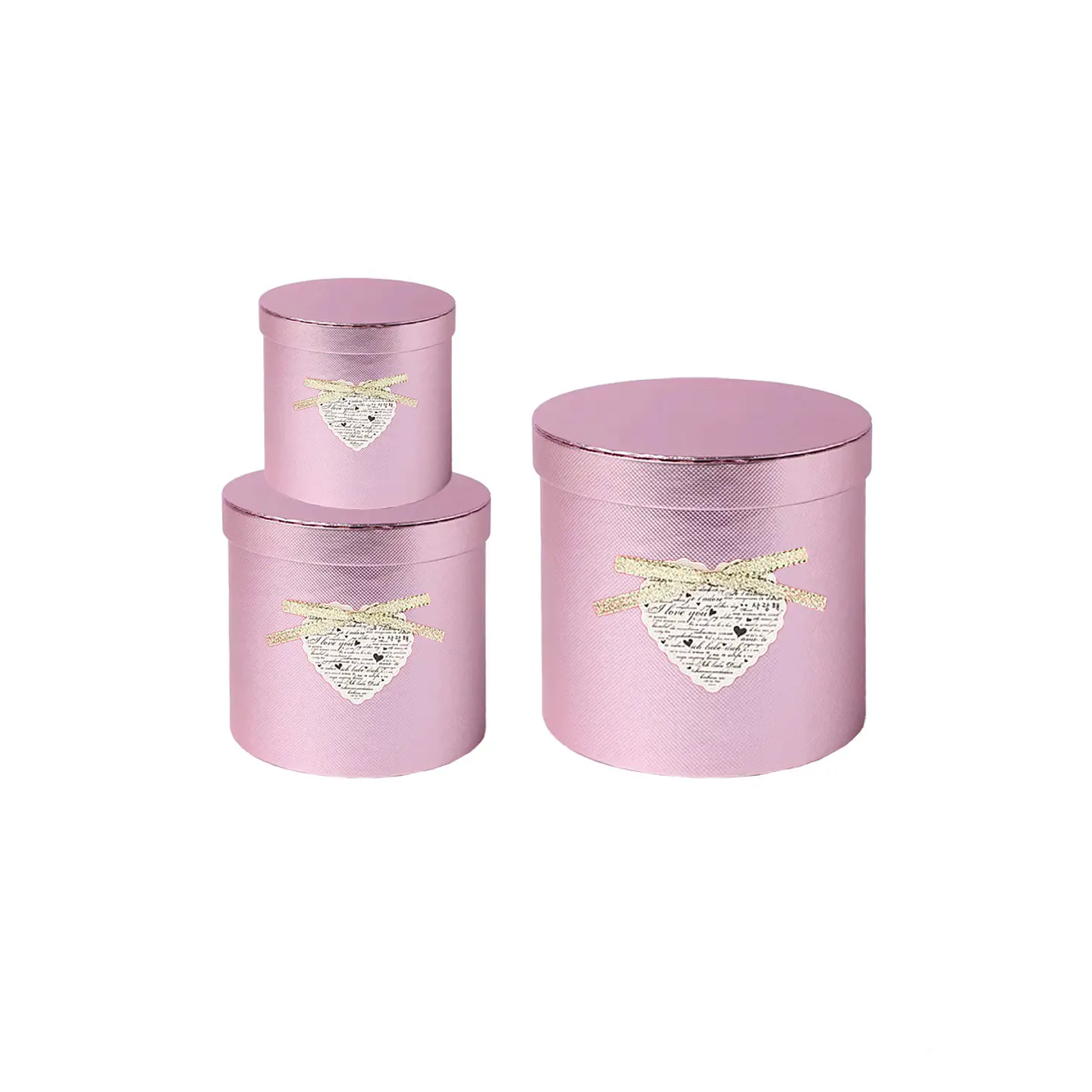 Set de cajas de regalos redondas rosa con corazón 3pcs 1