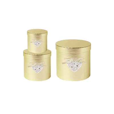 Set de cajas de regalos redondas dorado con corazón 3pcs