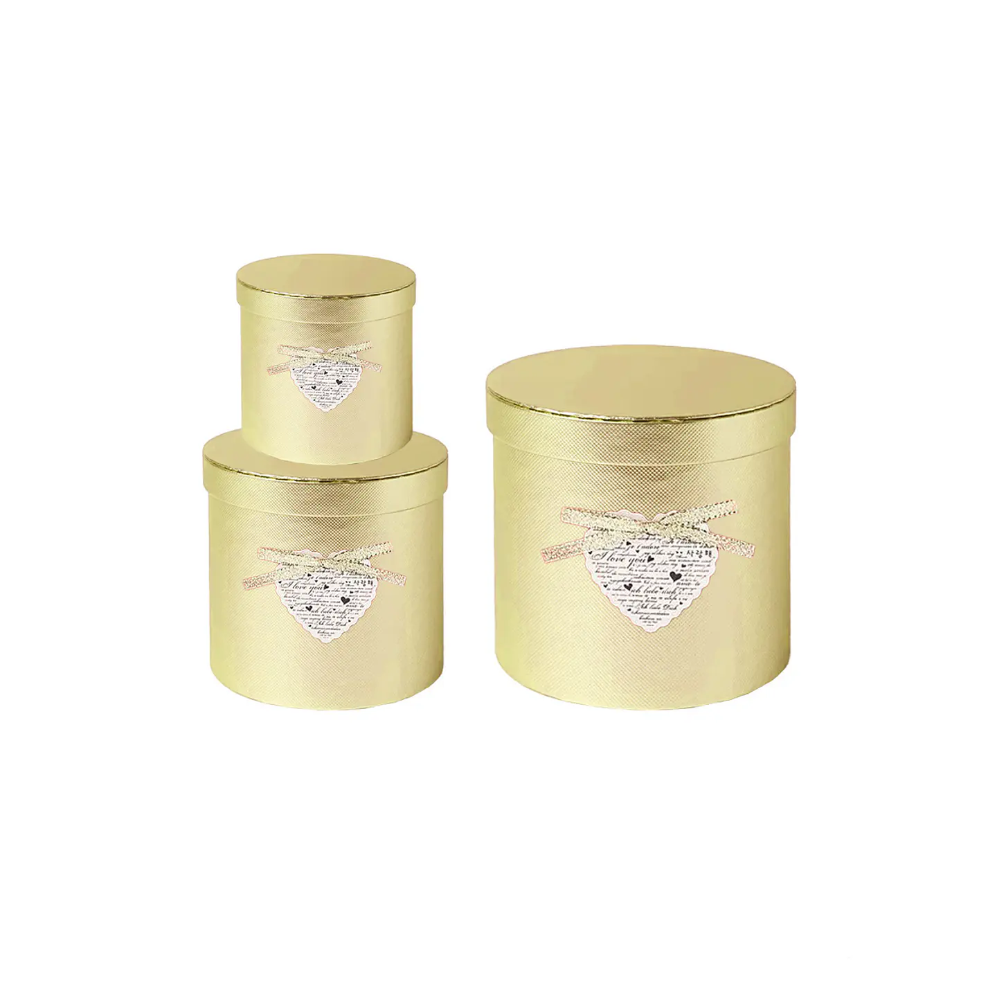 Set de cajas de regalos redondas dorado con corazón 3pcs 1