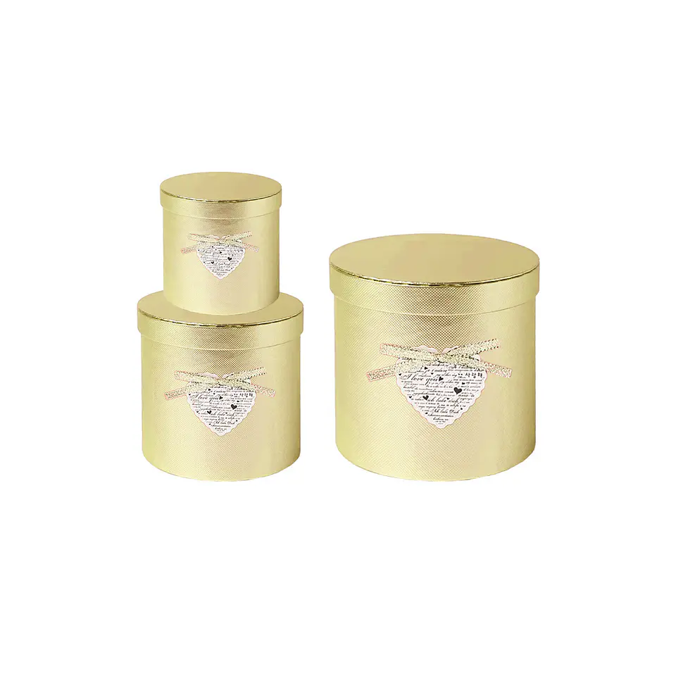 Set de cajas de regalos redondas dorado con corazón 3pcs 1