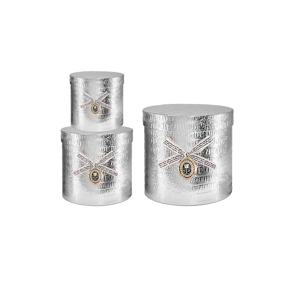 Set de cajas de regalos redondas plateado 3pcs 1