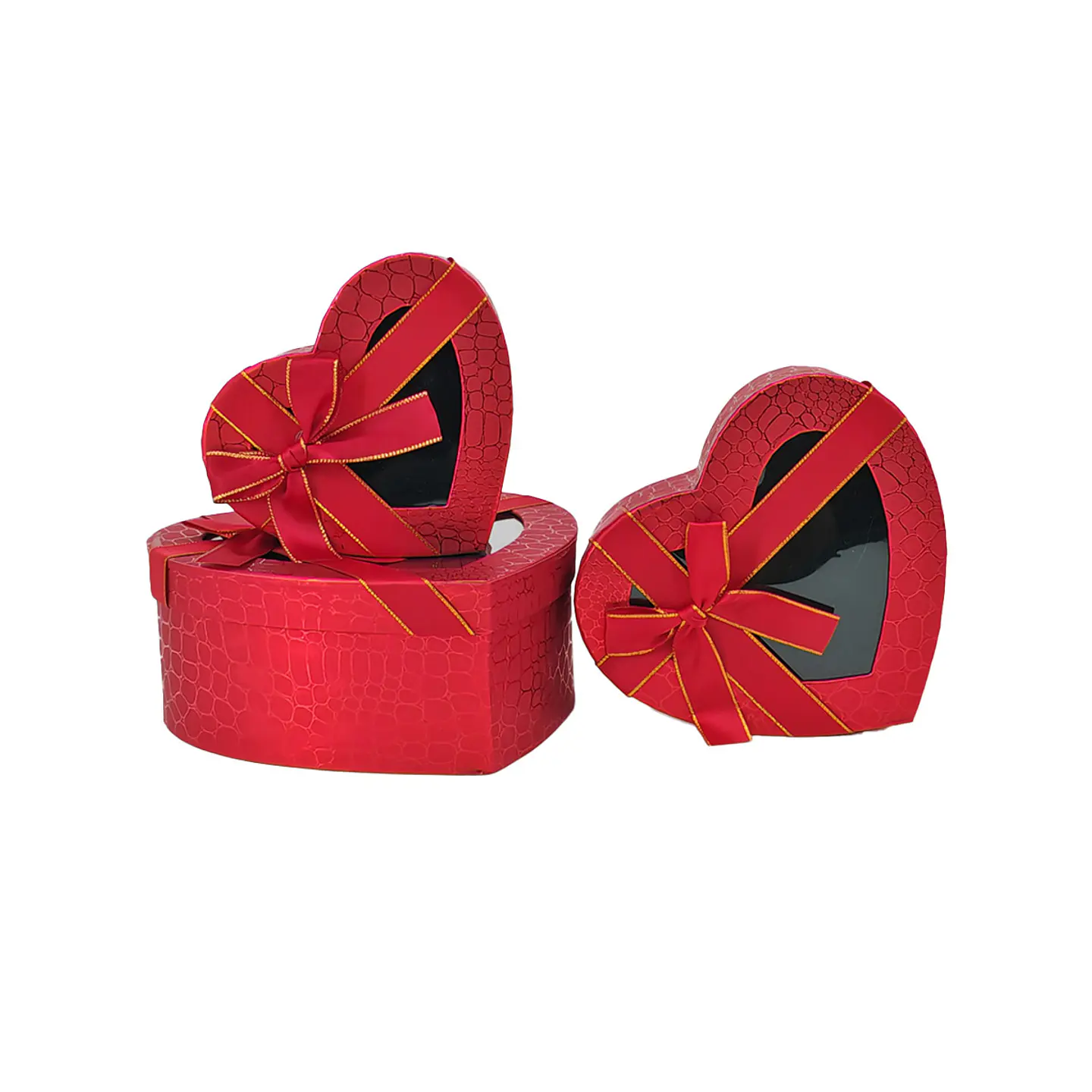 Set de cajas de regalos corazón con ventanas rojo 3pcs 1