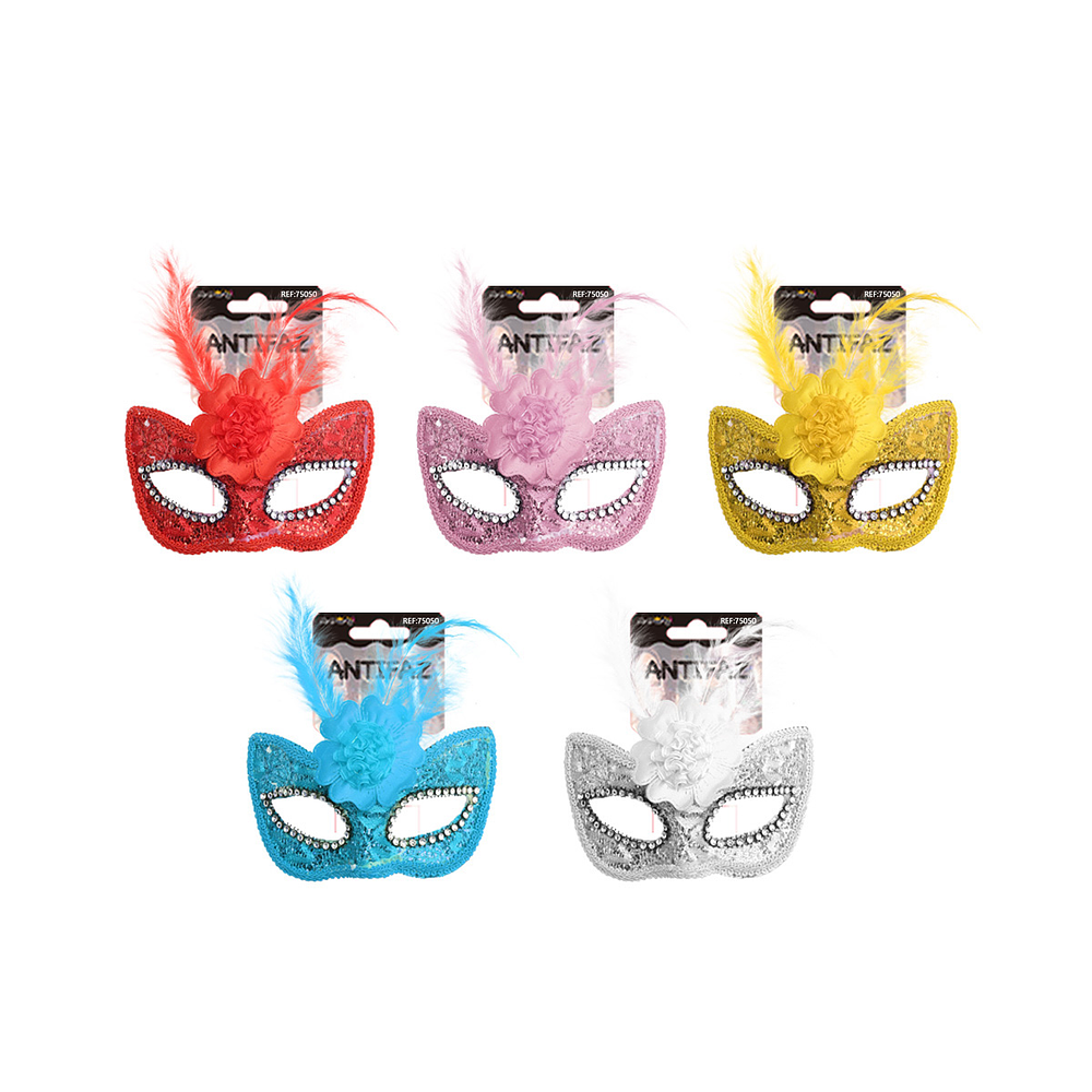 Antifaz de lentejuelas con flor y plumas Color Aleaorio