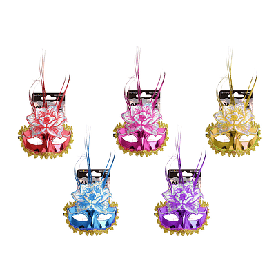 Antifaz metalizado con flor de lentejuelas y plumas finas Color Aleaorio