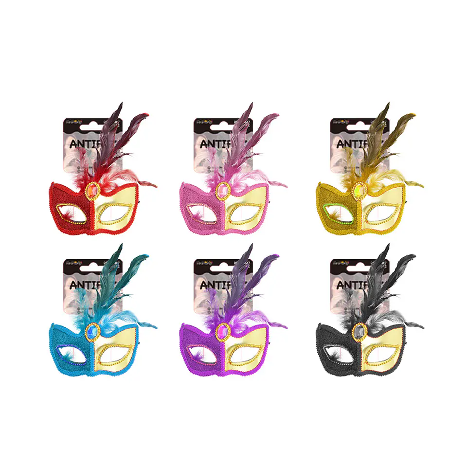 Antifaz de lentejuelas de colores con plumas Color Aleaorio 1