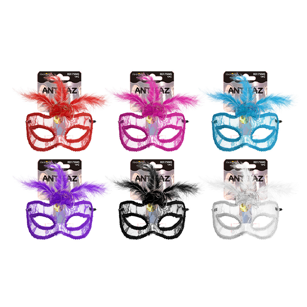 Antifaz de encaje con flores y plumas Color Aleaorio