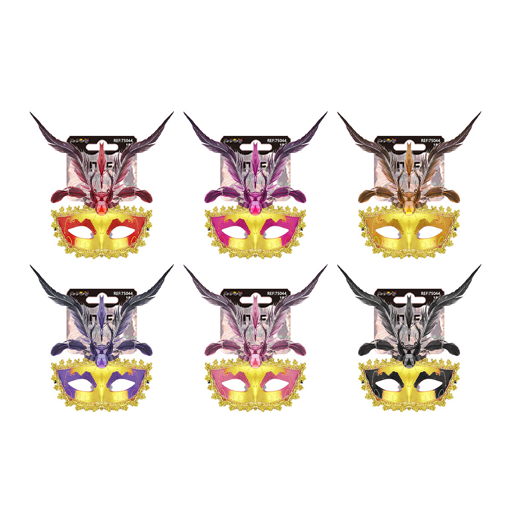 Antifaz dorado de lujo con plumas grandes Color Aleaorio