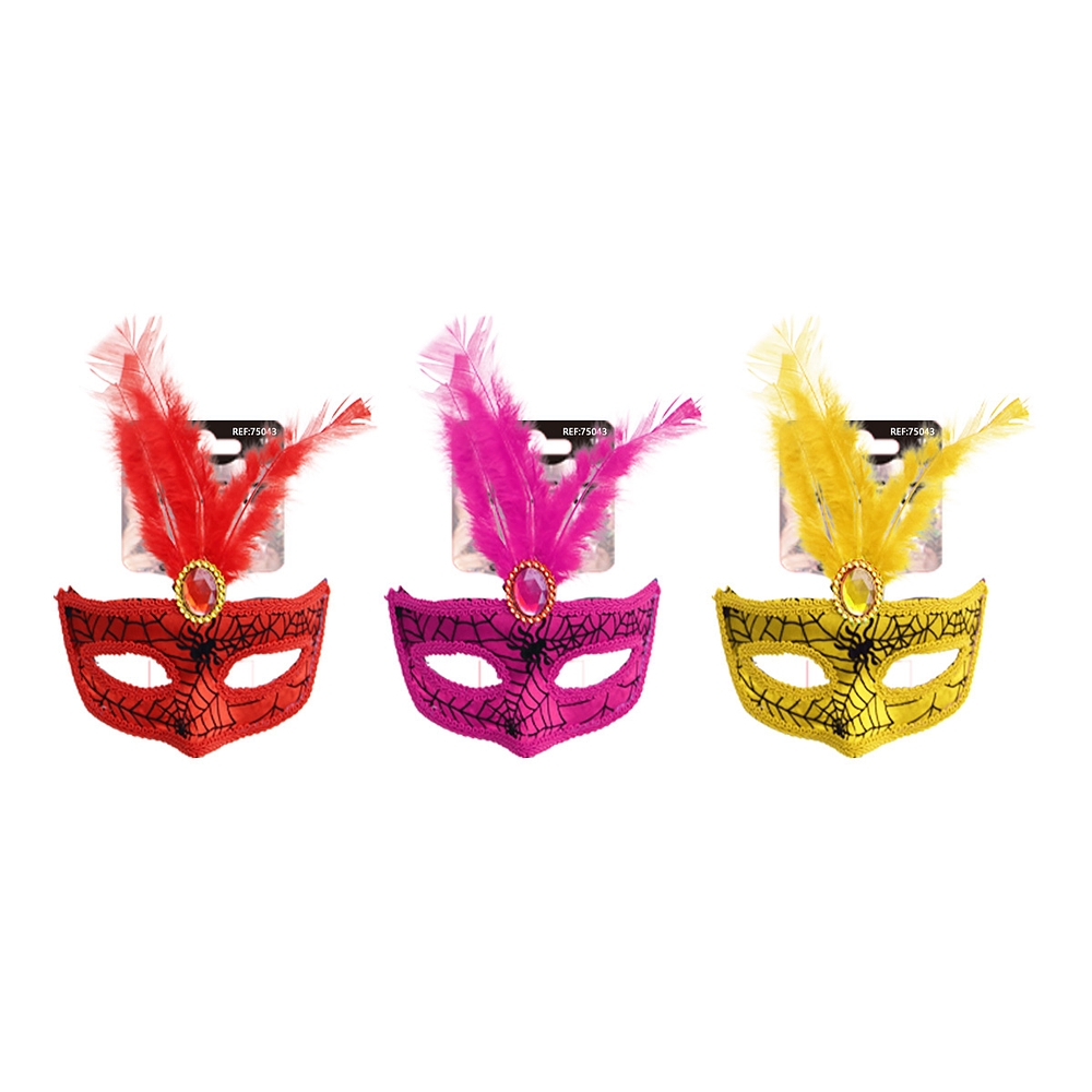 Antifaz con estampado de telaraña plumas y gema Color Aleaorio