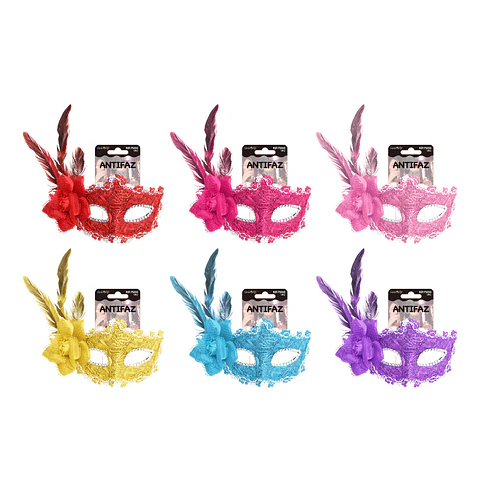 Antifaz de encaje con plumas y flor para fiesta Color Aleatorio