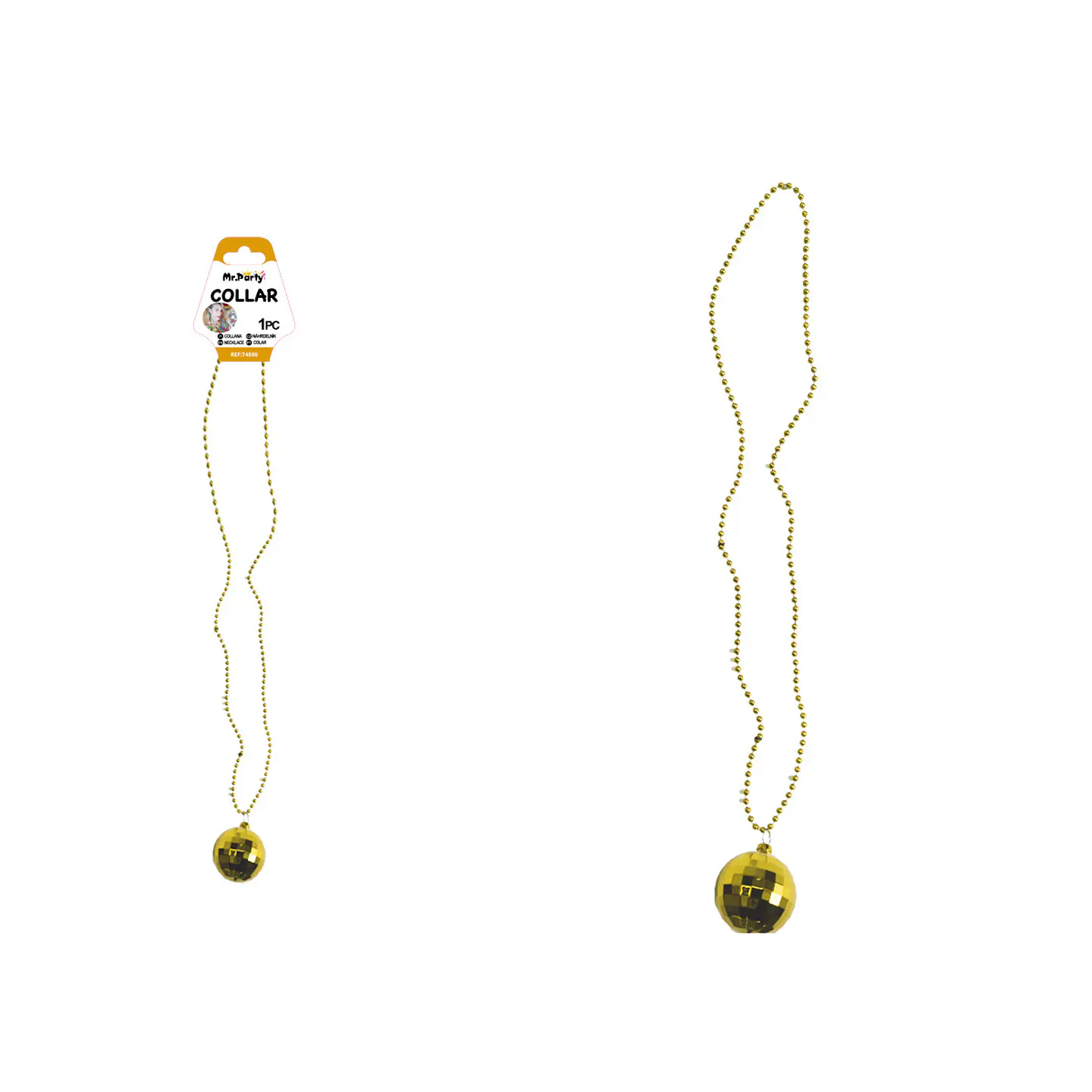 Collar con colgante de bola de discoteca dorada 84cm 1
