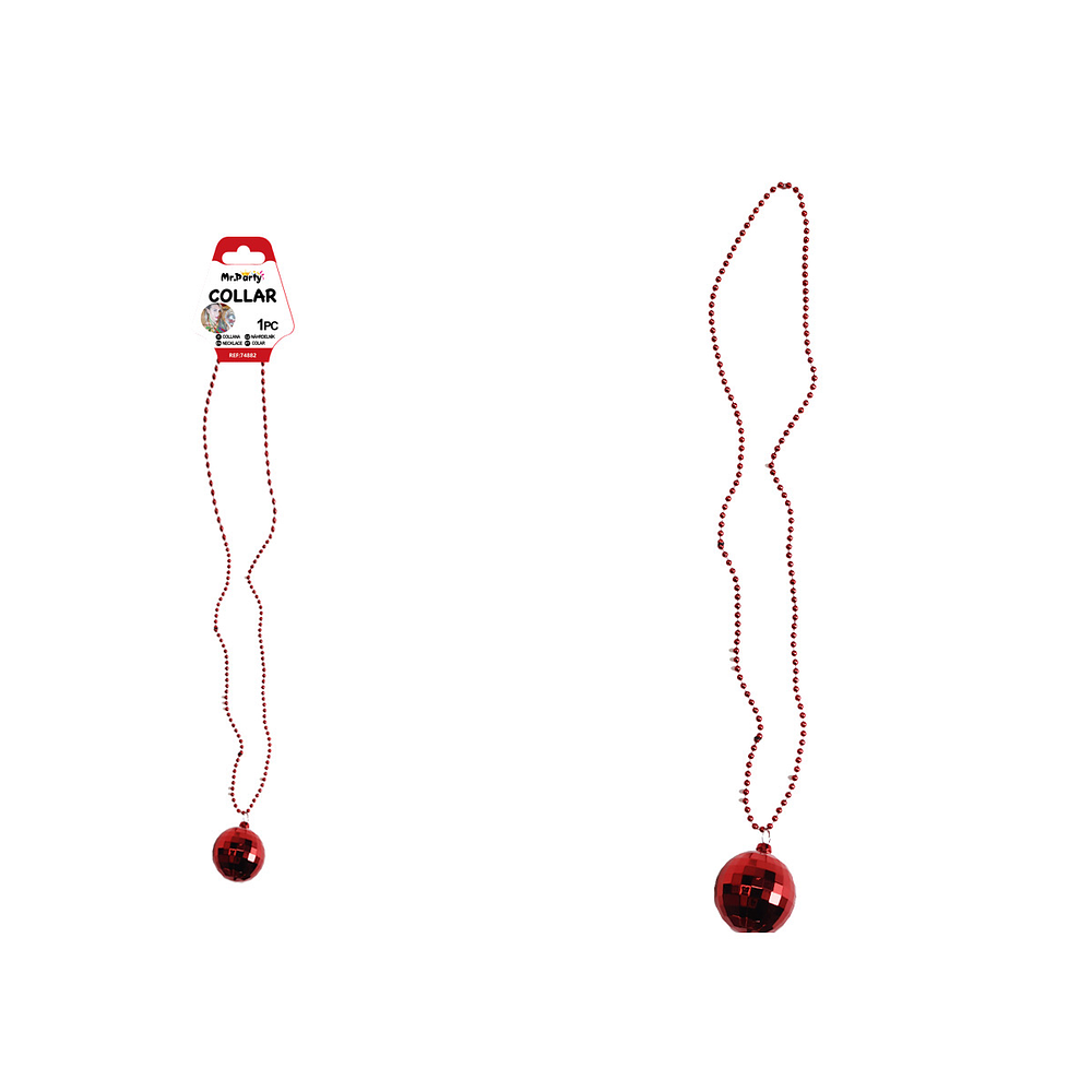 Collar con colgante de bola de discoteca roja 84cm