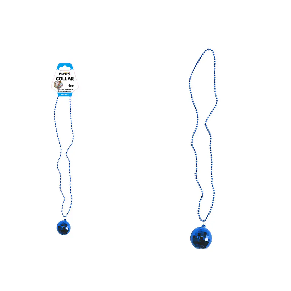 Collar con colgante de bola de discoteca azul 84cm 1