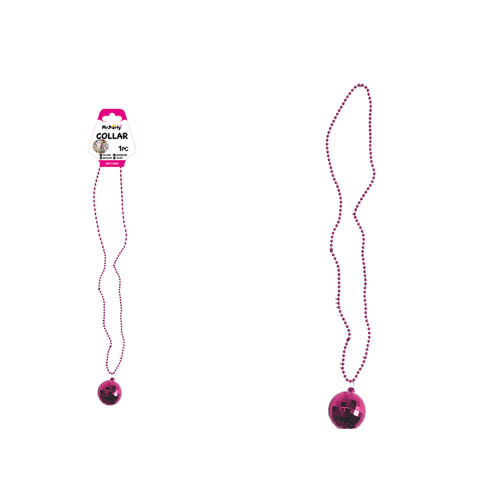 Collar con colgante de bola de discoteca fucsia 84cm