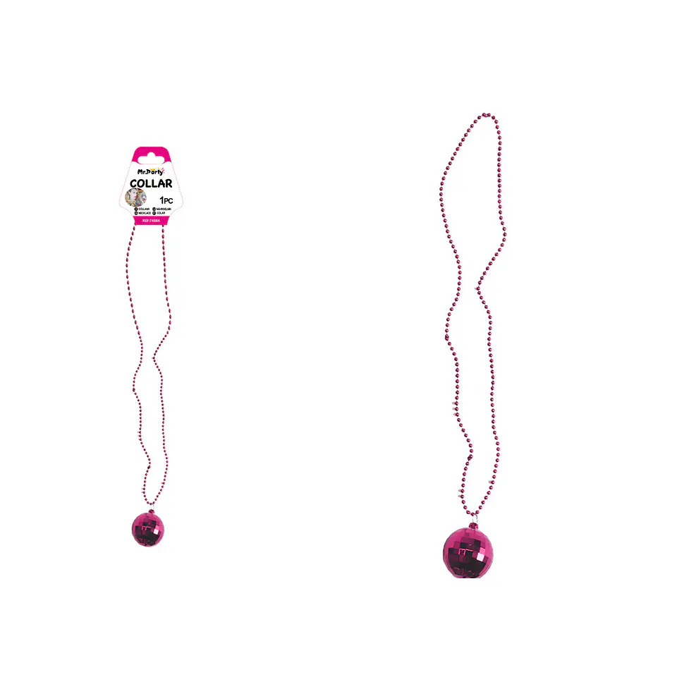 Collar con colgante de bola de discoteca fucsia 84cm 1