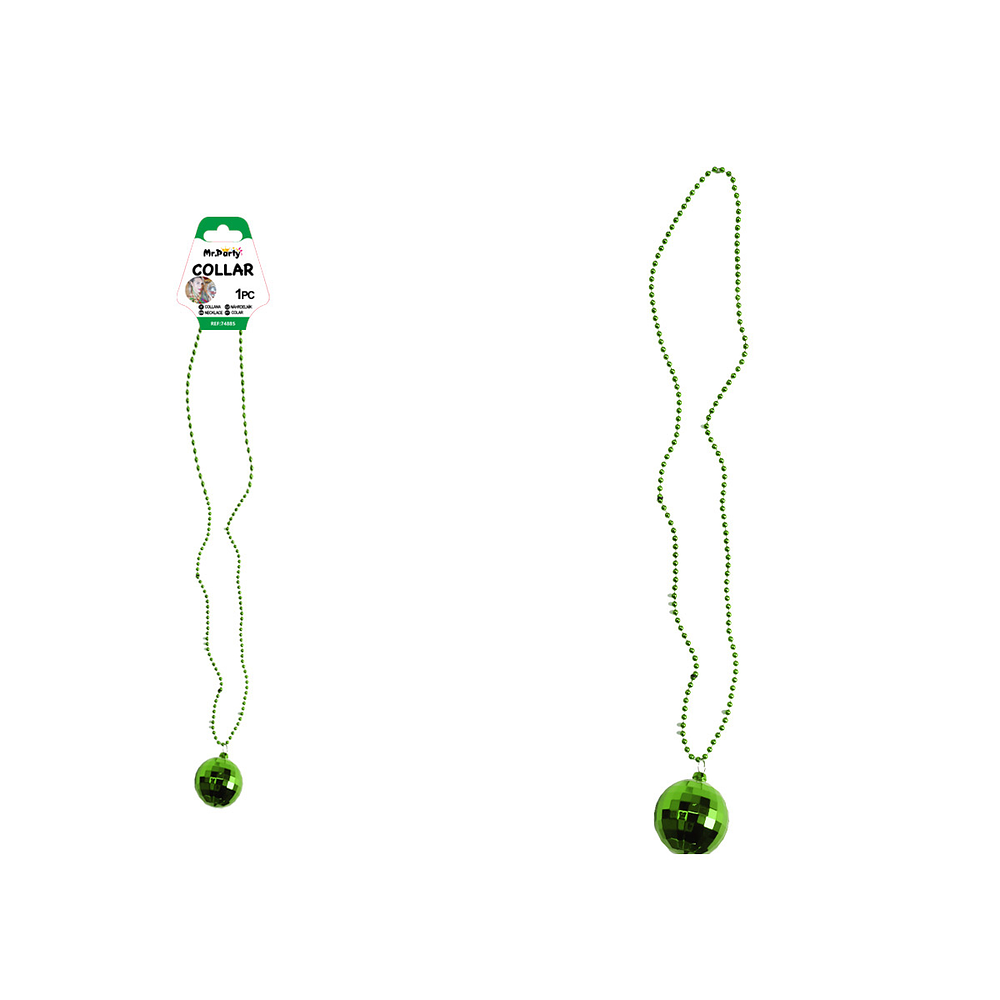 Collar con colgante de bola de discoteca verde 84cm