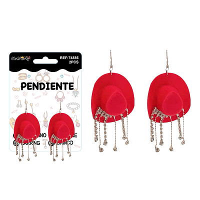 Aretes mexicanos de sombrero rojo con flecos de diamantes
