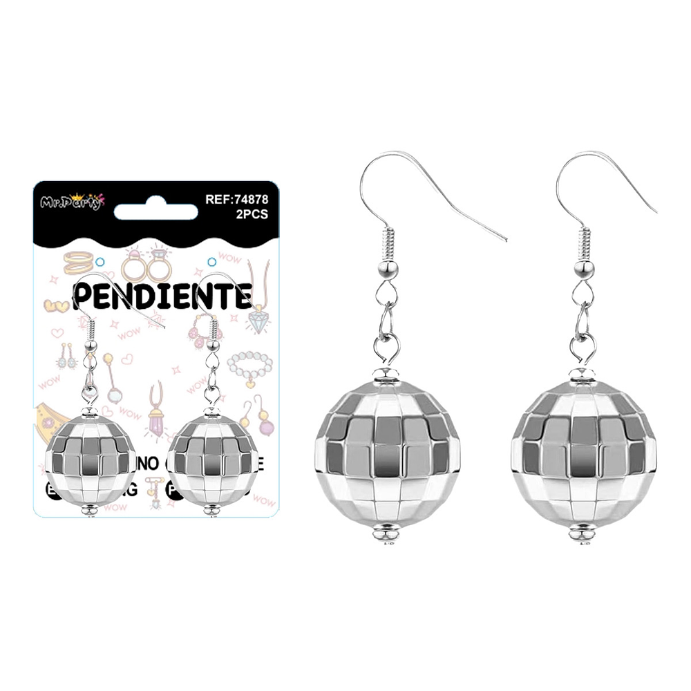 Aretes bola de discoteca plateada 4cm