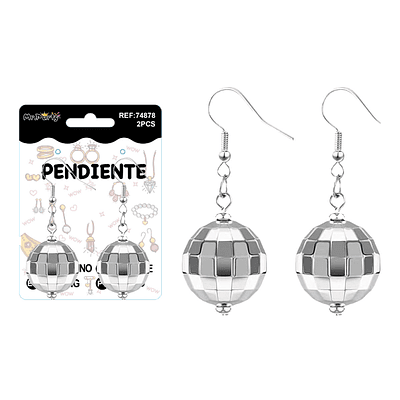 Aretes bola de discoteca plateada 4cm