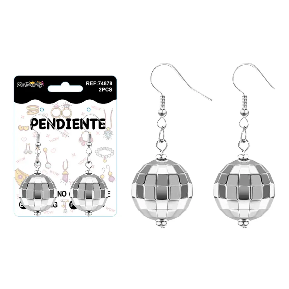 Aretes bola de discoteca plateada 4cm 1