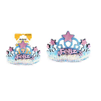 Diadema corona con estrella de cumpleaños azul 13*8.5cm 1pc