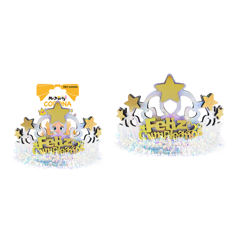 Diadema corona con estrella de cumpleaños plateado 13*8.5cm 1pc