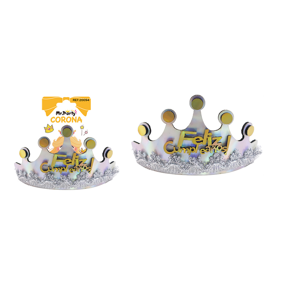 Diadema corona de cumpleaños plateado 14.5*12cm 1pc