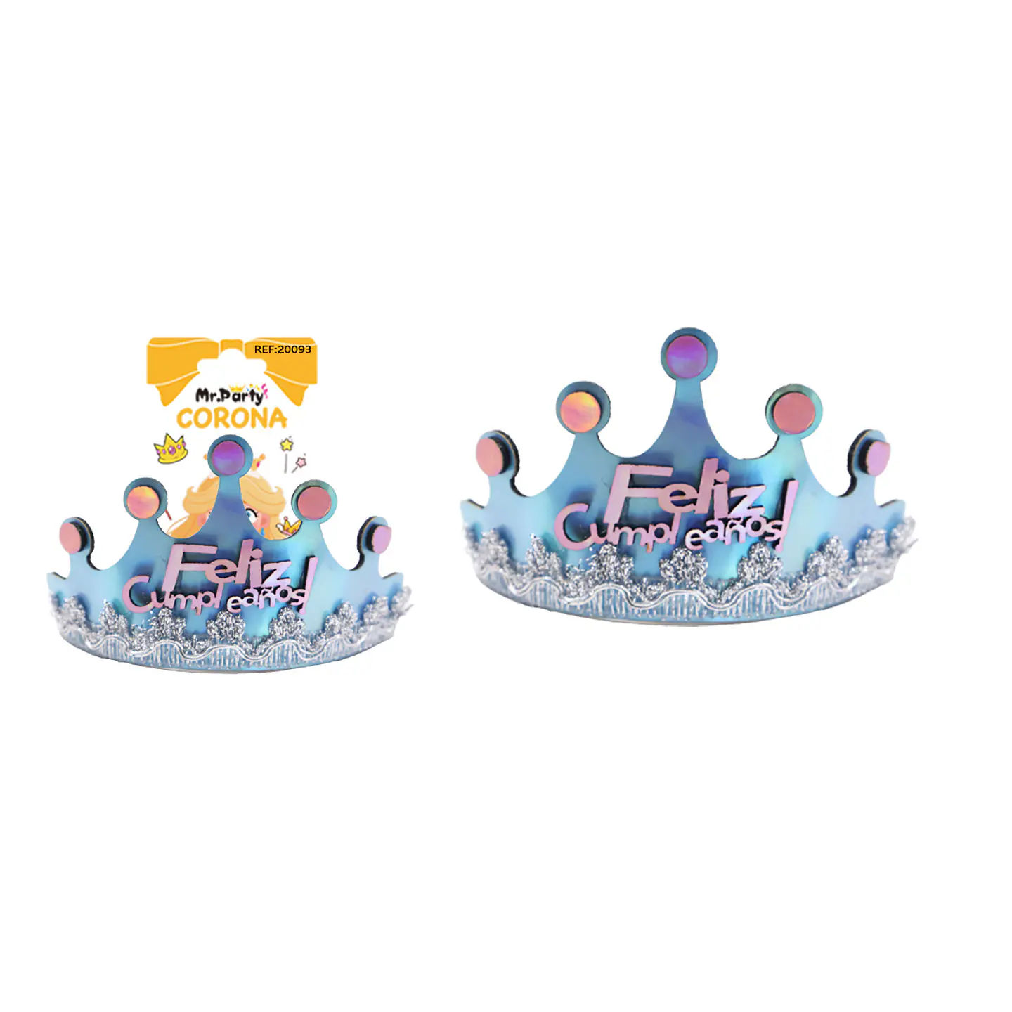 Diadema corona de cumpleaños azul 14.5*12cm 1pc 1