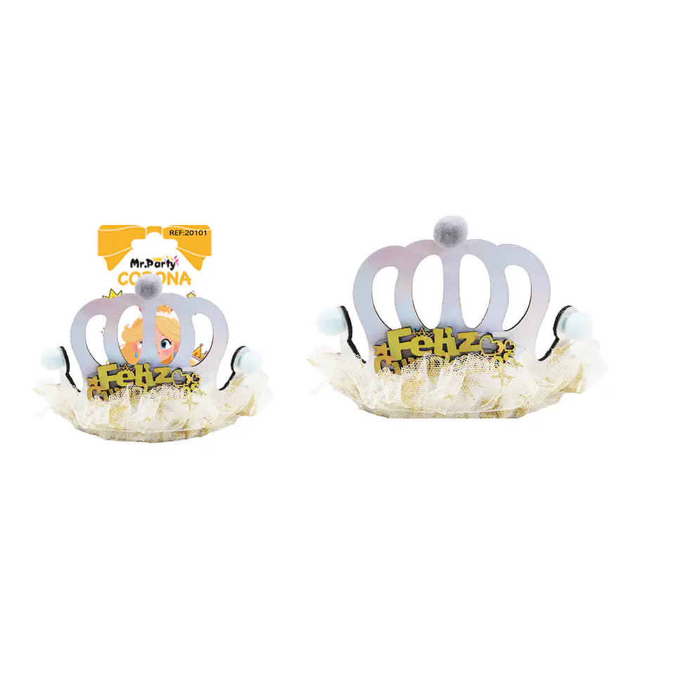 Diadema corona de cumpleaños plateado 12*9.5cm 1