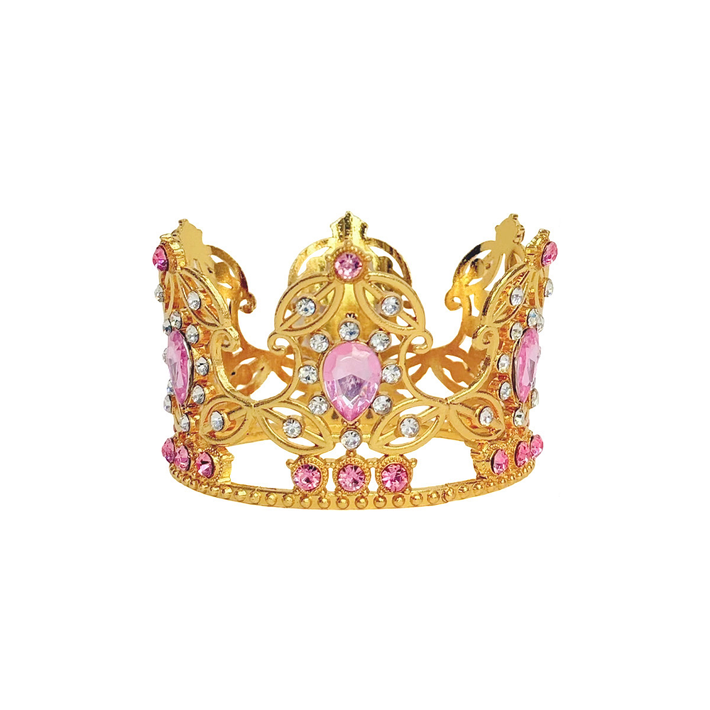 Corona de aleación dorado con diamantes rosados 4.5*7cm