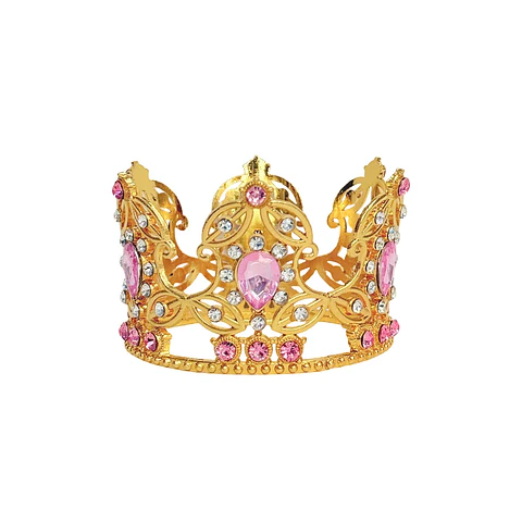 Corona de aleación dorado con diamantes rosados 4.5*7cm