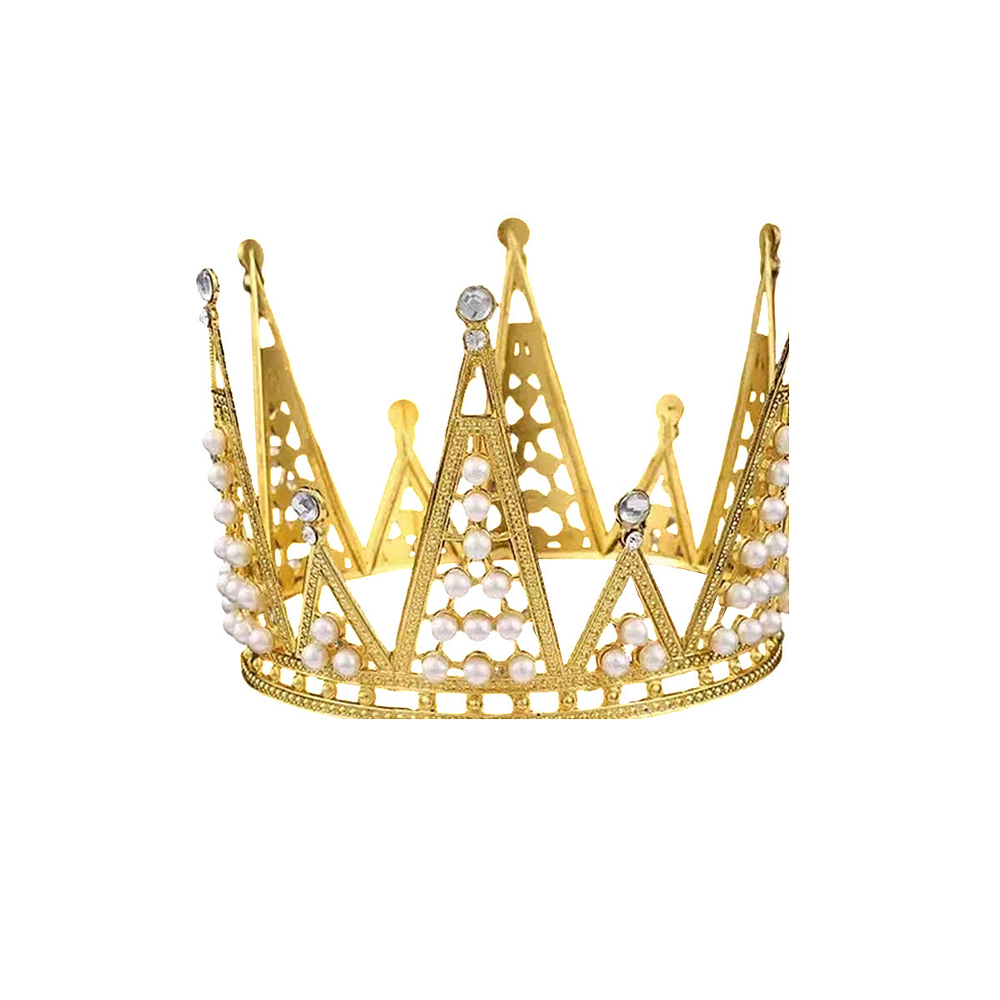 Corona de aleación dorado con diamantes y perlas 8.1*10.4cm