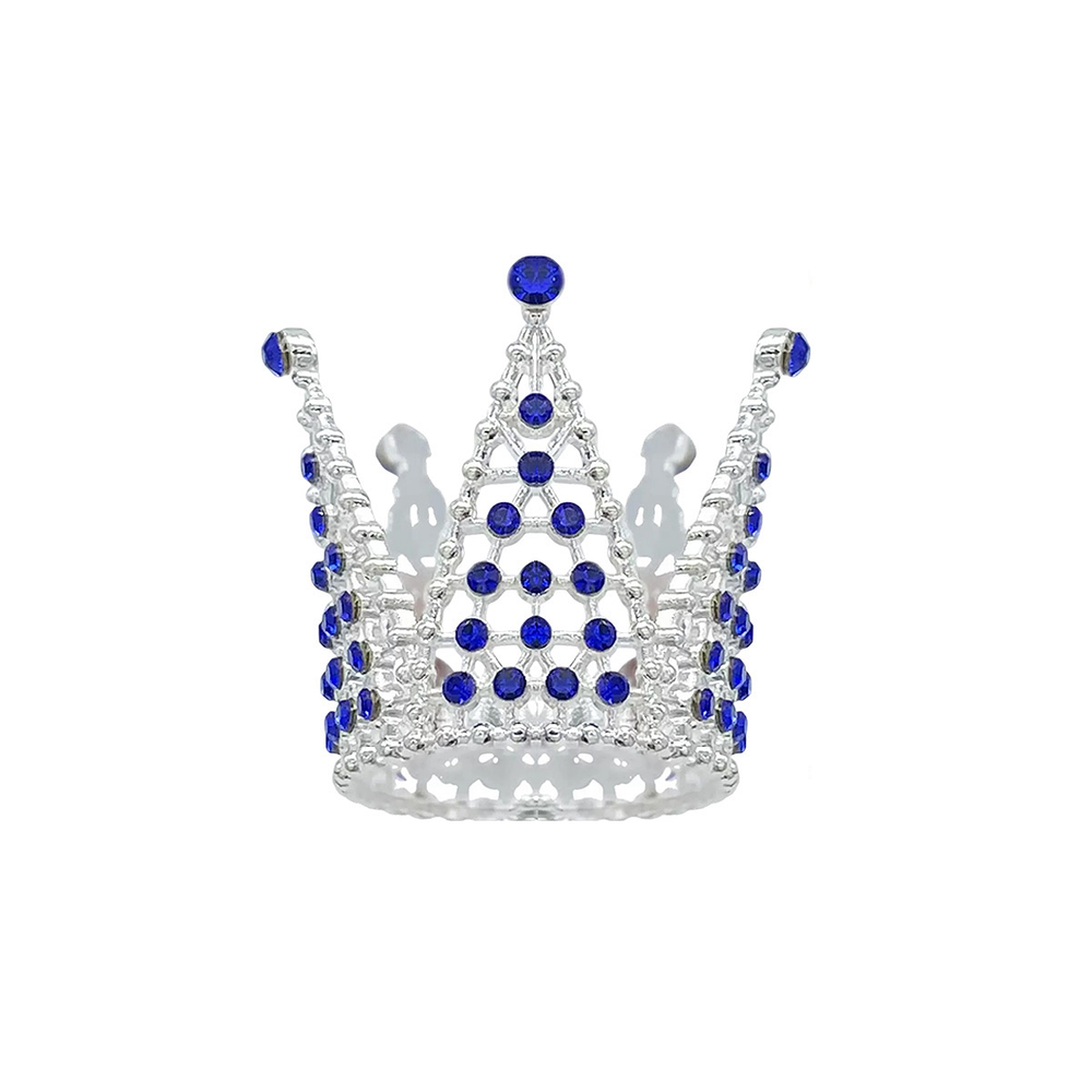 Corona mini de aleación plateado con diamantes azules 3.2*3.6cm