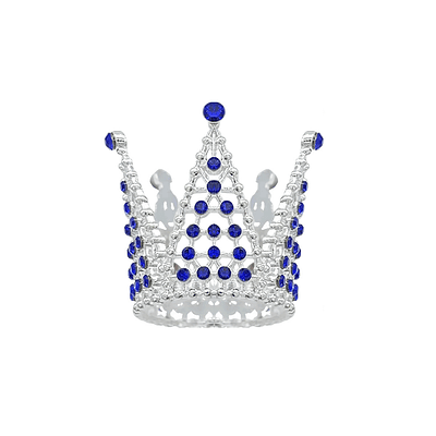 Corona mini de aleación plateado con diamantes azules 3.2*3.6cm