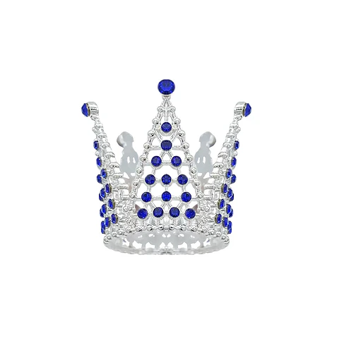 Corona mini de aleación plateado con diamantes azules 3.2*3.6cm