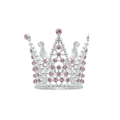 Corona mini de aleación plateado con diamantes rosados 3.2*3.6cm