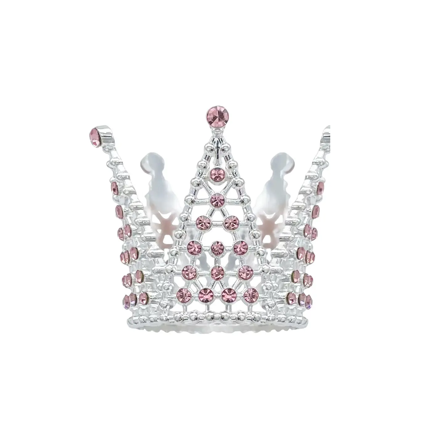 Corona mini de aleación plateado con diamantes rosados 3.2*3.6cm 1