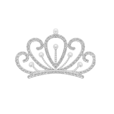Corona de aleación con peineta plateado con perlas y diamantes 3.3*5.6cm