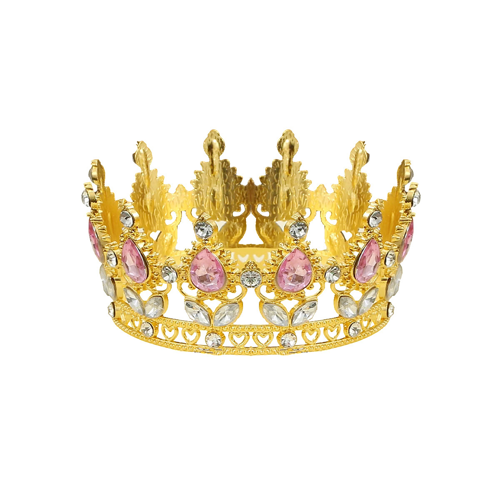 Corona de reina dorada con cristales y piedras rosas 4.5*10cm