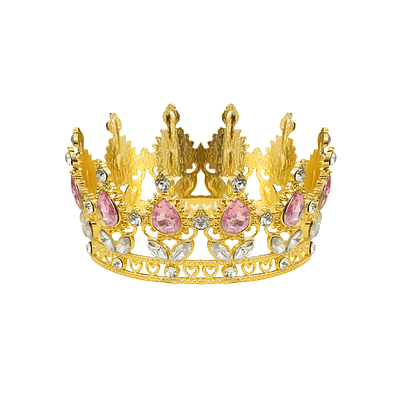 Corona de reina dorada con cristales y piedras rosas 4.5*10cm