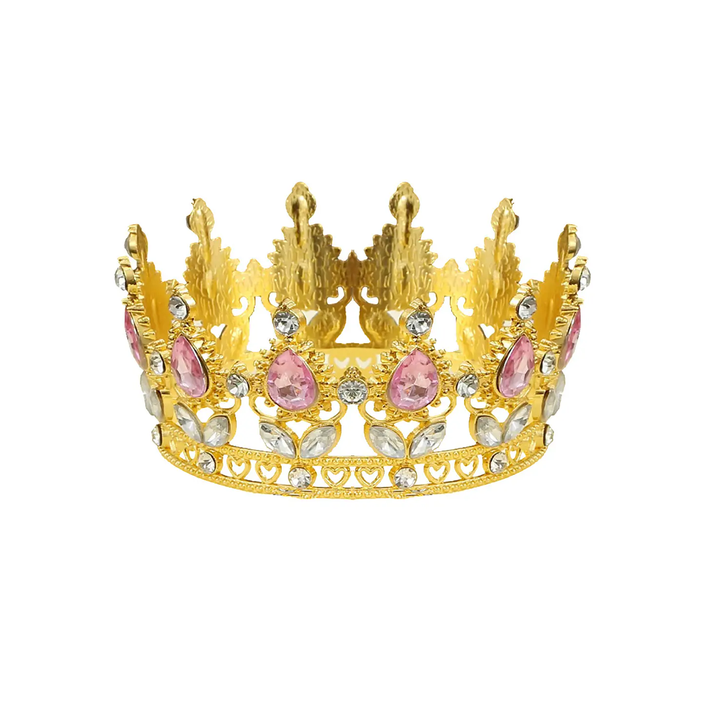 Corona de reina dorada con cristales y piedras rosas 4.5*10cm 1