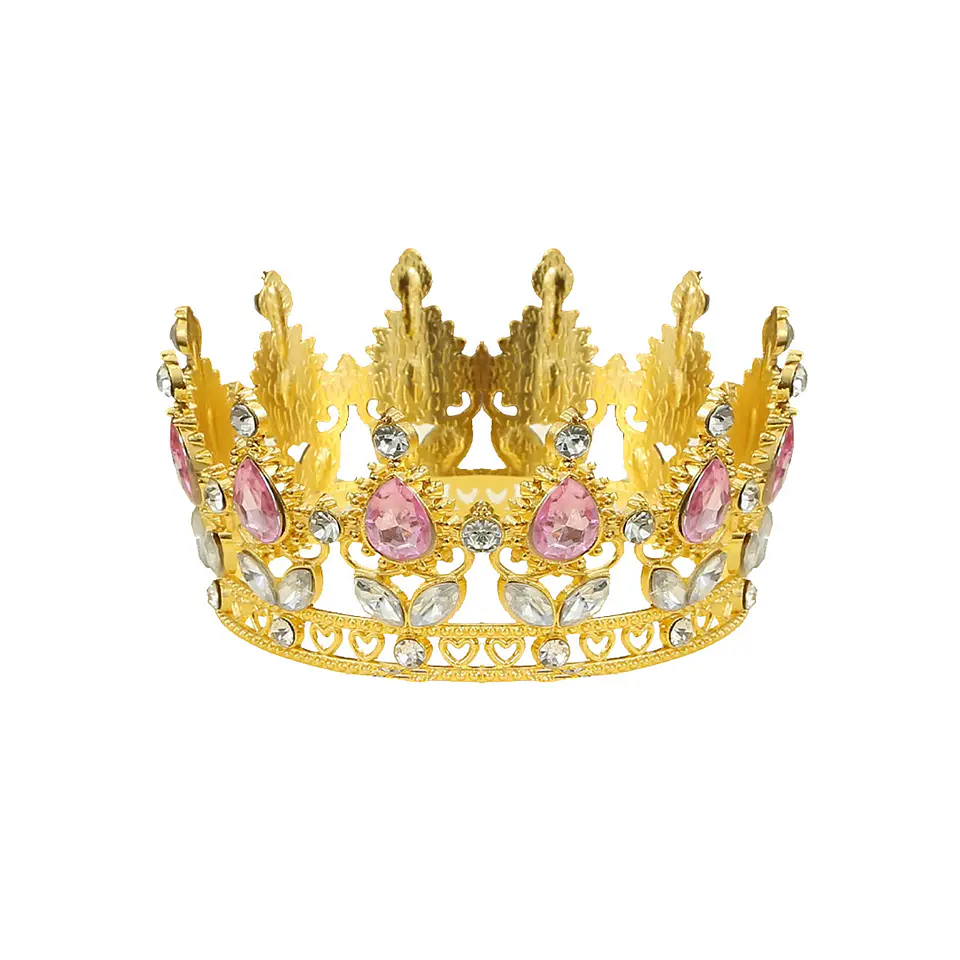 Corona de reina dorada con cristales y piedras rosas 4.5*10cm 1
