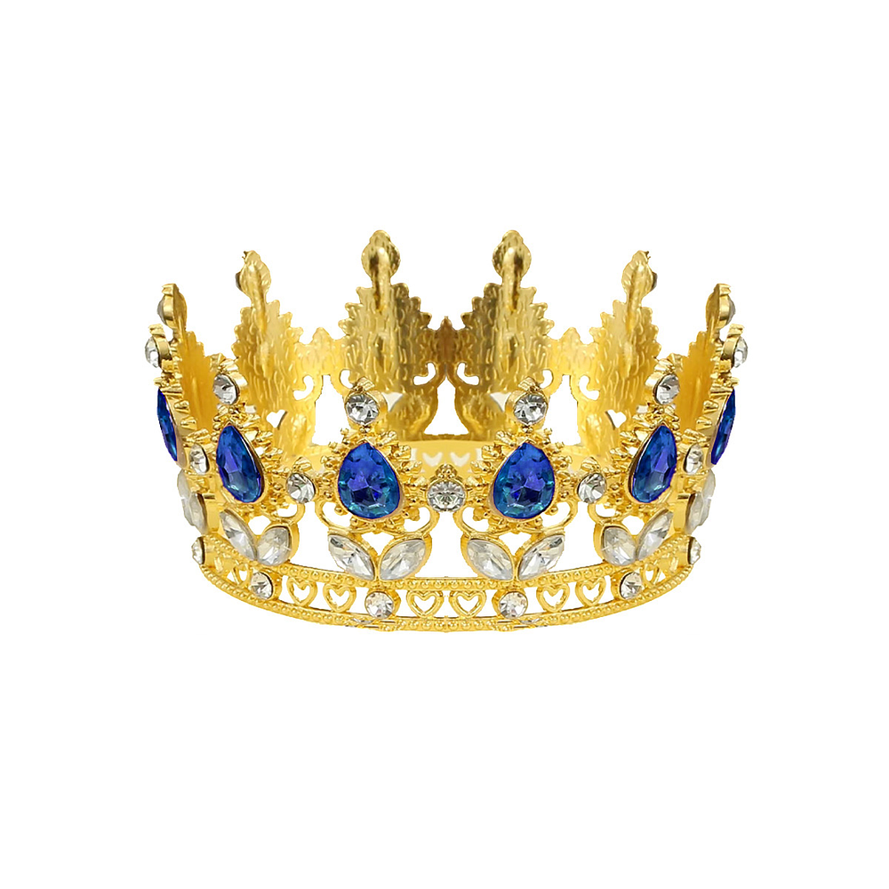 Corona de reina dorada con cristales y piedras azules 4.5*10cm