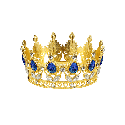 Corona de reina dorada con cristales y piedras azules 4.5*10cm