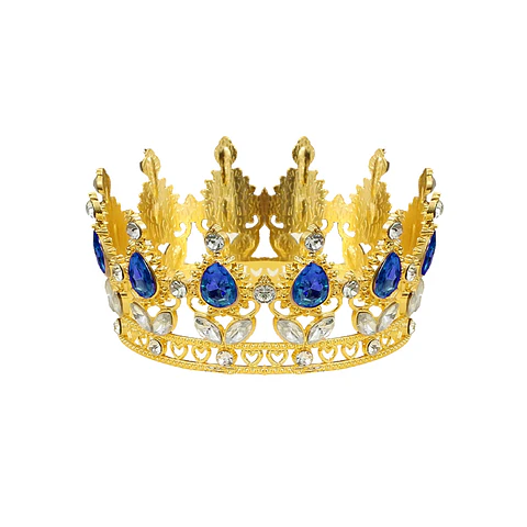 Corona de reina dorada con cristales y piedras azules 4.5*10cm