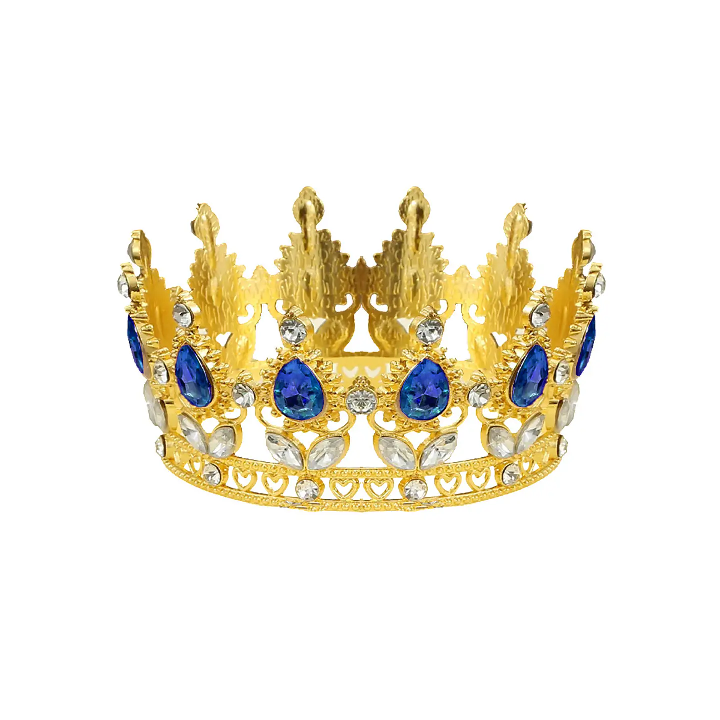 Corona de reina dorada con cristales y piedras azules 4.5*10cm 1