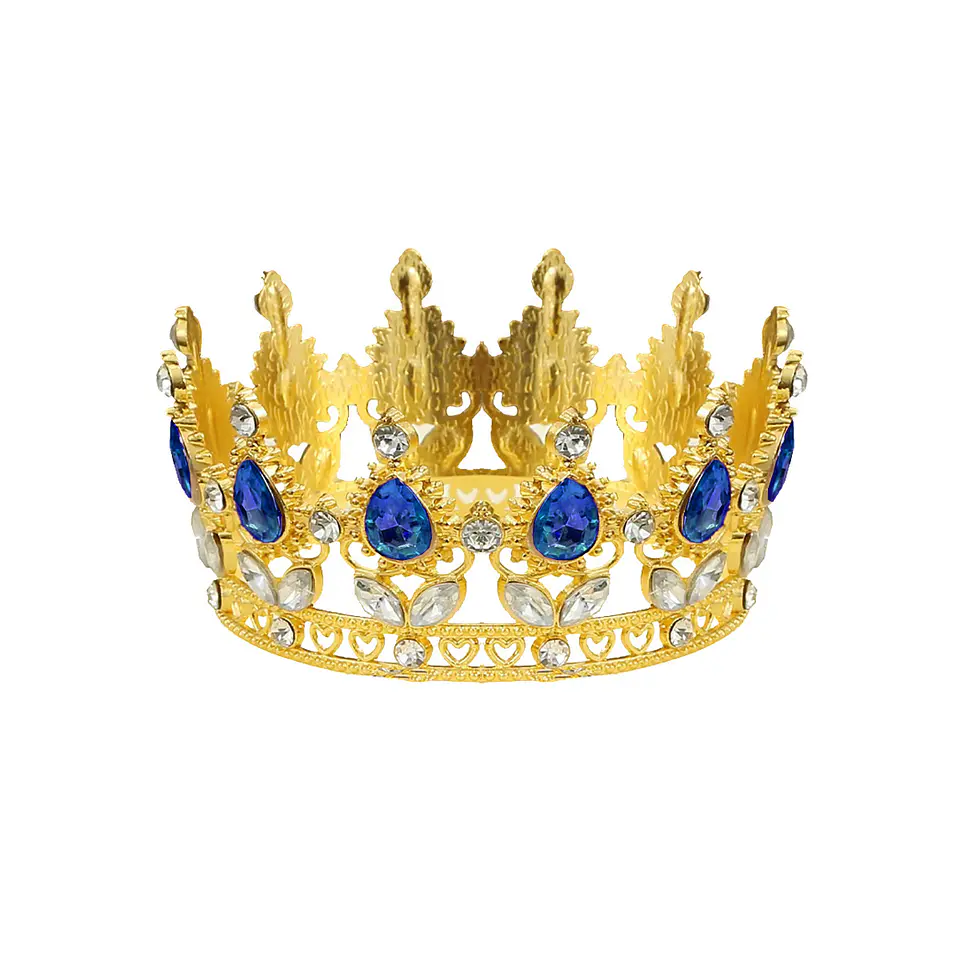 Corona de reina dorada con cristales y piedras azules 4.5*10cm 1