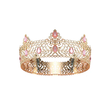 Corona de reina de metal calado con cristales rosas 5*15cm